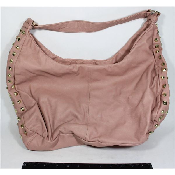 MUTED PINK HOBO PURSE WITH GOLD STUDDED DETAILS