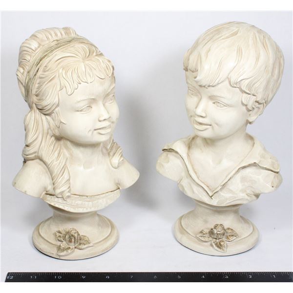 2 CHILDREN BUSTS - CHALKWARE GIROTTI SCULPTURED AR