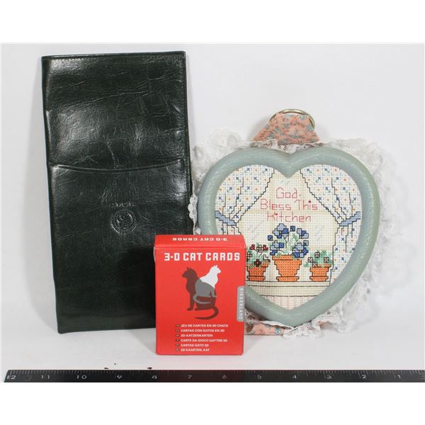 GENUINE LEATHER - VINTAGE AVON BIFOLD, 3-D CAT CAR