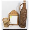 Image 1 : VINTAGE WICKER BOTTLE WITH HANDLE, WICKER CUP