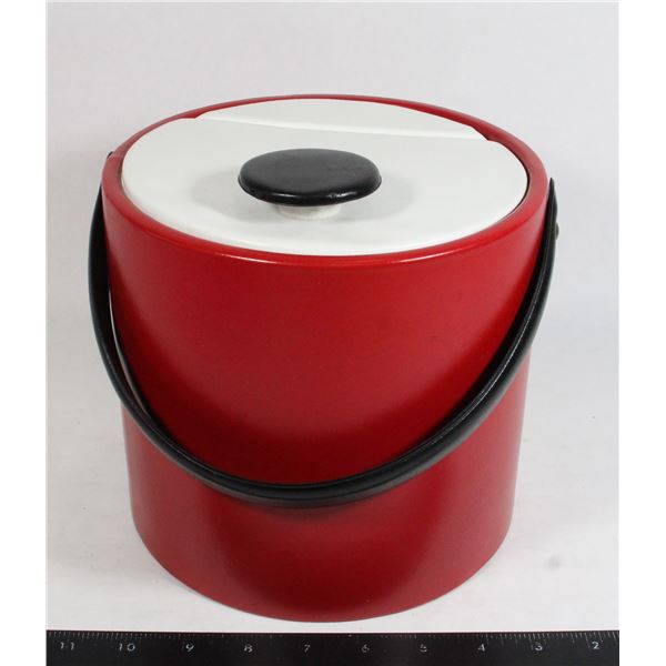 VINTAGE RED VINYL WRAPPED ICE BUCKET