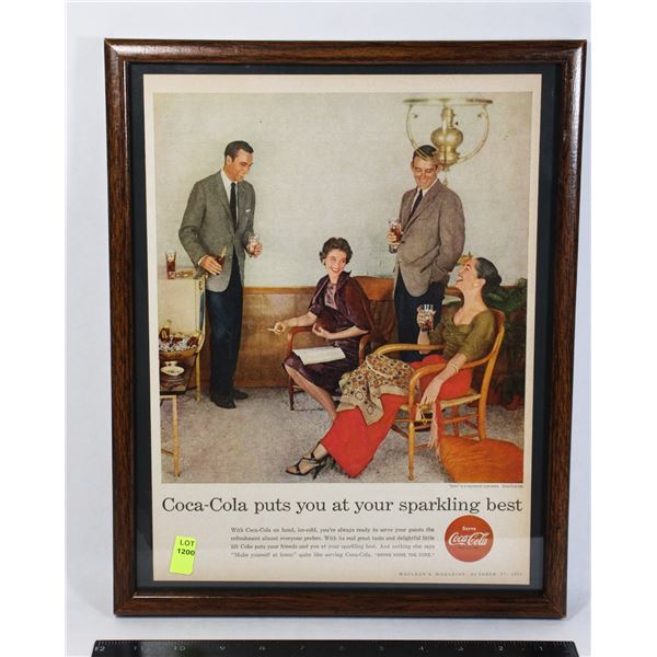 FRAMED VINTAGE 1956 COKE ADVERTISEMENT