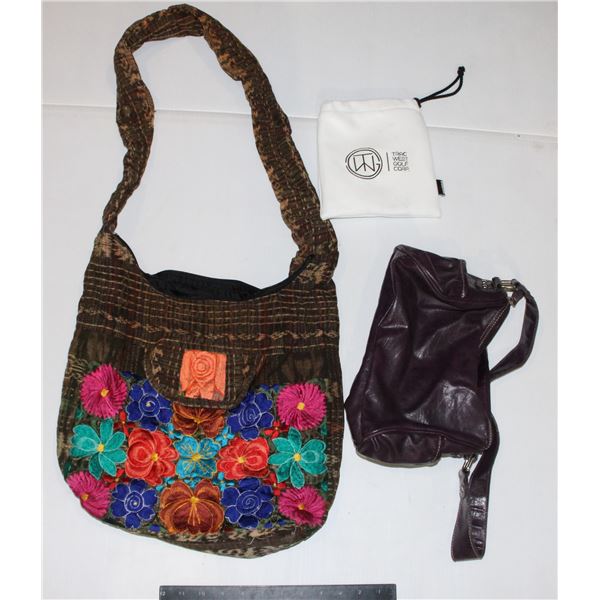 PURPLE PURSE, "BLANK" GOLF BAG, AND VINTAGE EMBR