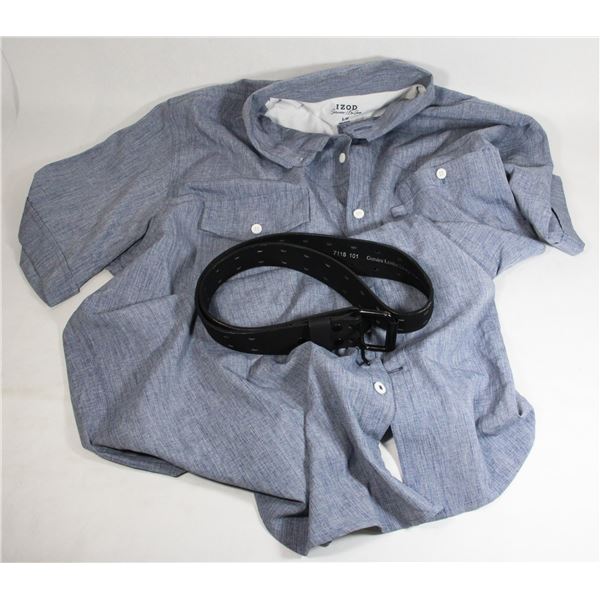 IZOD - SALTWATER LARGE MEN'S SHIRT AND BLACK LEATH