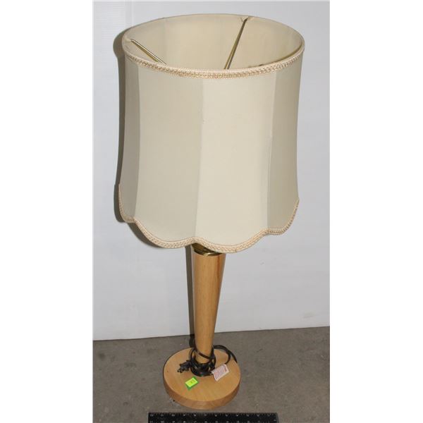 HEAVY WOOD, BRASS + GLASS SHADE LAMP