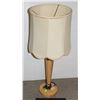 Image 1 : HEAVY WOOD, BRASS + GLASS SHADE LAMP