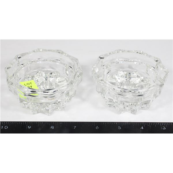 PAIR OF VINTAGE 1970 CLEAR CRYSTAL GLASS CANDLE HO