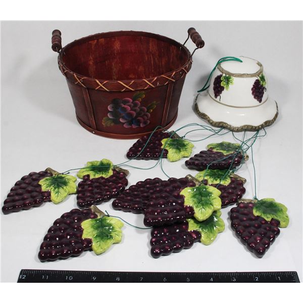 GRAPE WIND CHIMES + GRAPE WICKER BASKET