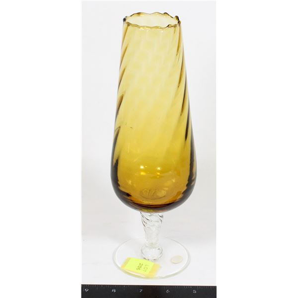 ENESCO AMBER GLASS BUD VASE WITH SCALLOPED EDGE