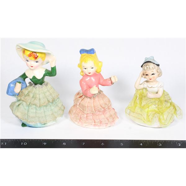3 MCM PORCELAIN/CERAMIC COLLECTIBLE GIRL ORNAMENTS
