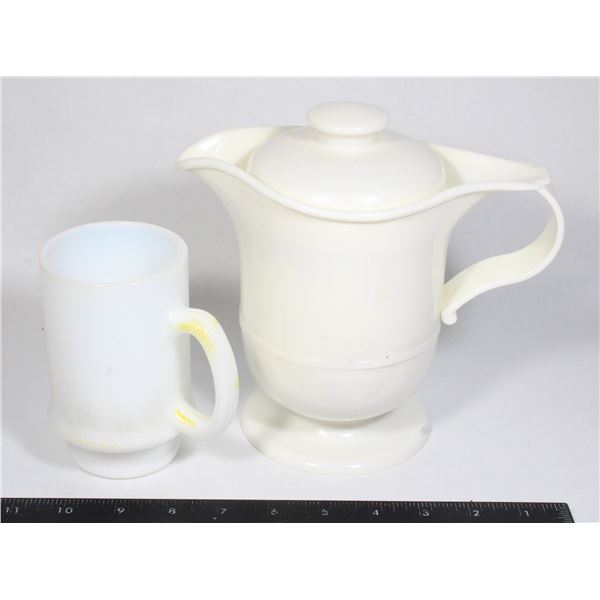 VINTAGE MILK GLASS PEDESTAL MUG AND INSULATED