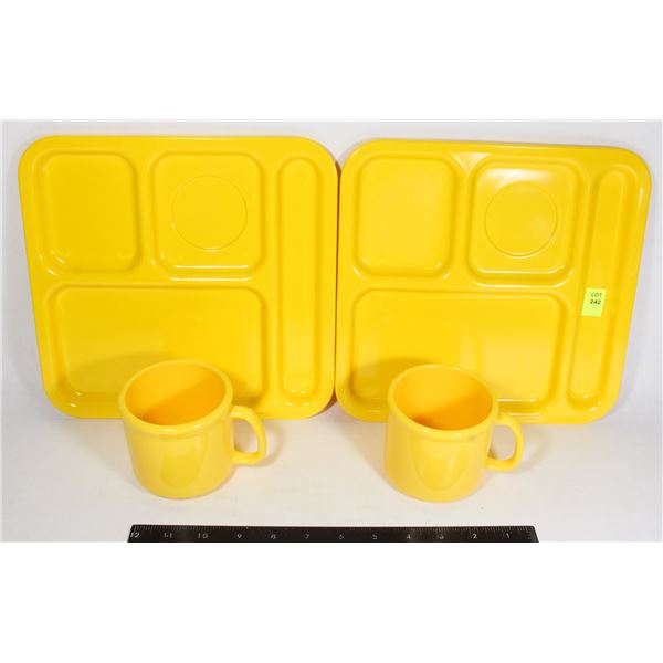 PAIR OF SECTIONED TRAYS WITH MUGS BY TEXAS WARE