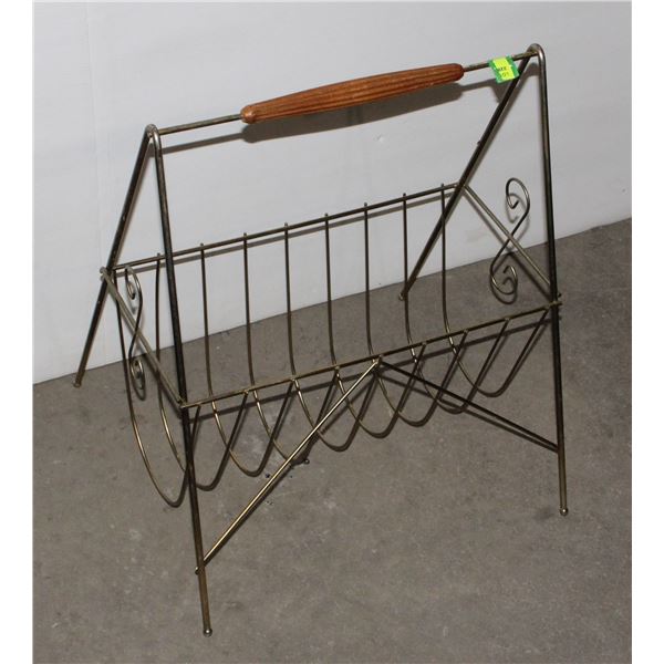 MCM MAGAZINE RACK WITH TEAK HANDLE