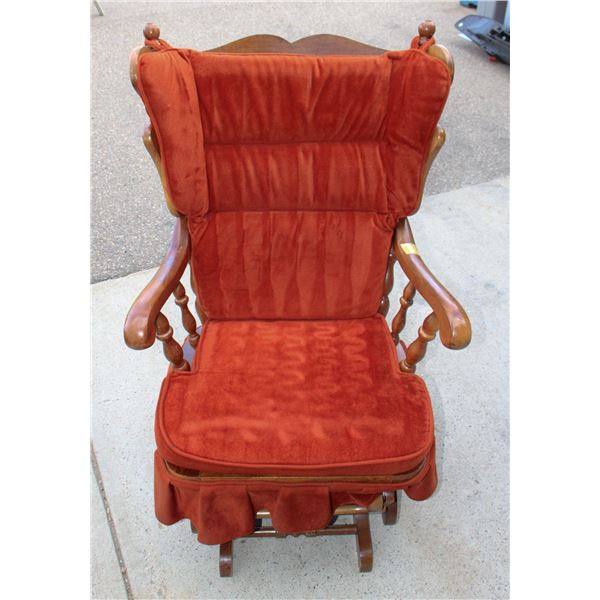 CRUSHED BURNT ORANGE + SOLID WOOD ROCKING CHAIR