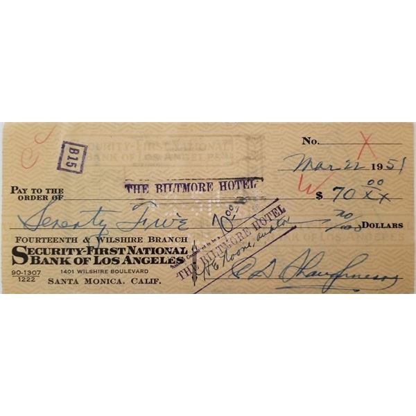 Football Coach Clark Shaughnessy double signed check