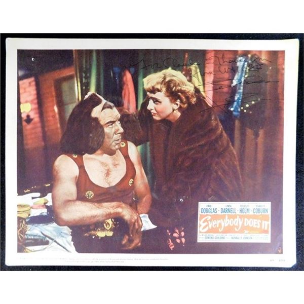 Everybody Does Celeste Holm signed lobby card. JSA Authenticated