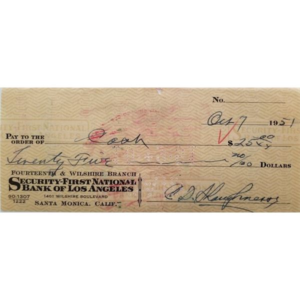 Football Coach Clark Shaughnessy double signed check
