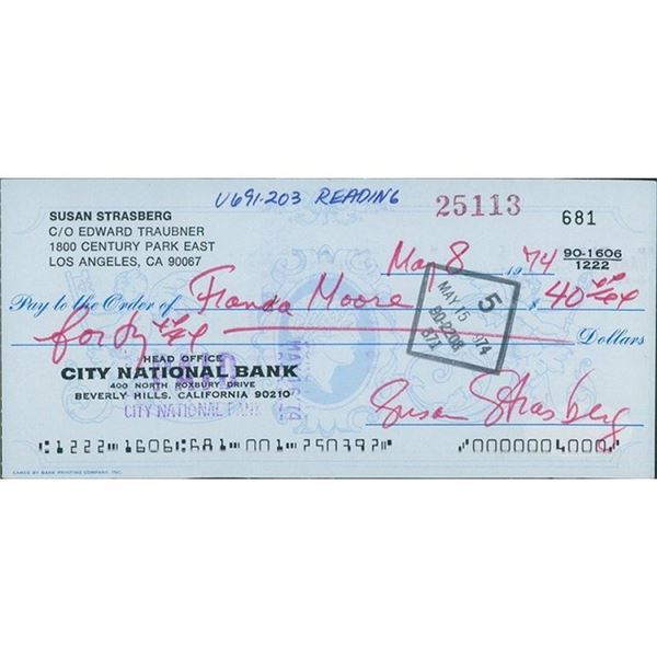 Frankenstein Susan Strasberg Signed Cancelled Check JSA Authenticated