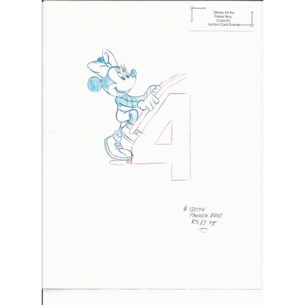 Disney Minnie Mouse original hand drawn art for Parker Bros. Hasbro Crazy 8's card game