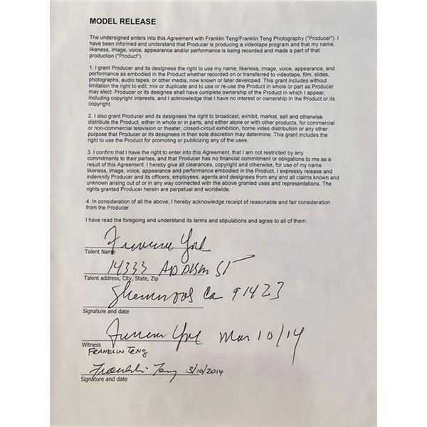 Curse of the Swamp Creature Actress Francine York Signed Contract.