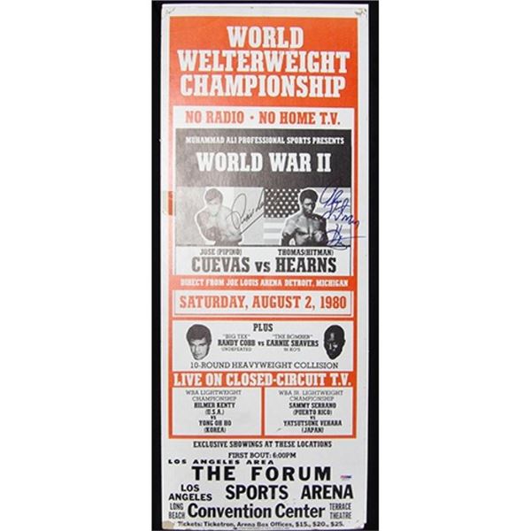 Thomas Hearns Jose Cuevas Signed WWII 11x28 Original Poster