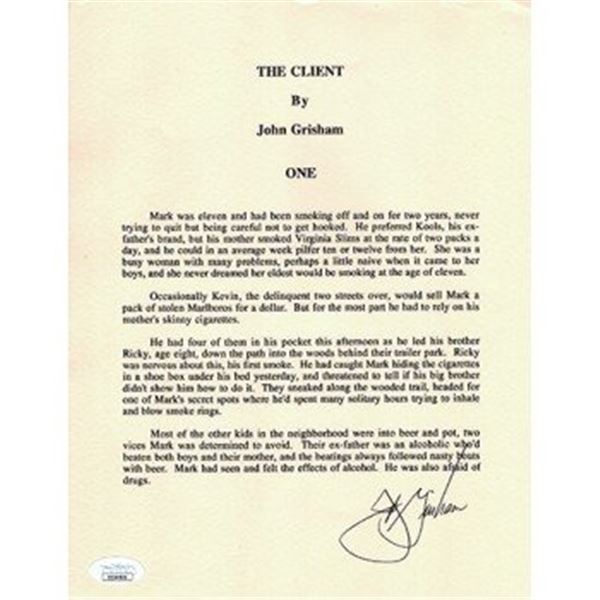 The Client Novelist John Grisham Signed Souvenir Typescript One Page JSA Authenticated