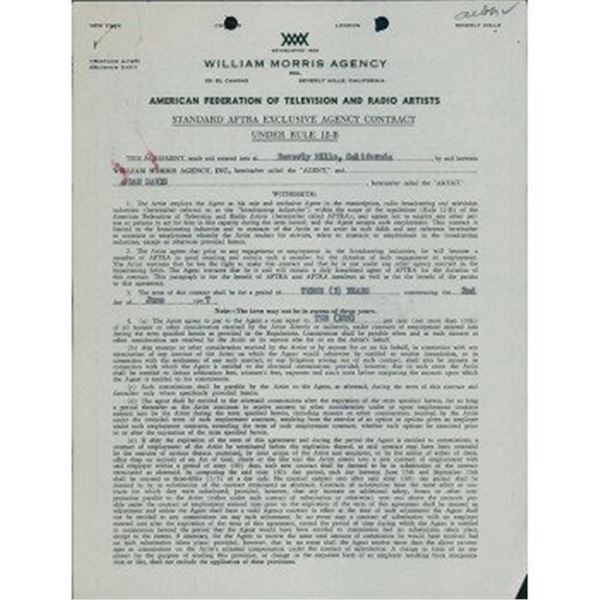 I Married Joan Joan Davis Signed Typed William Morris Agency Contract JSA Authenticated