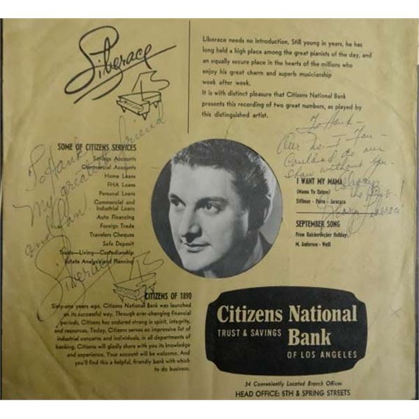 Liberace signed record sleeve