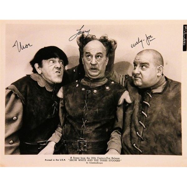 Three Stooges Larry, Moe, and Curly Joe signed movie still photo