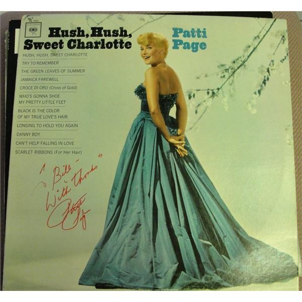 Patti Page Hush, Hush Sweet Charlotte signed album