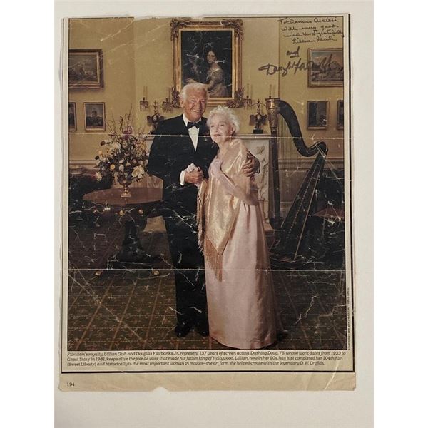 Lillian Gish and Douglas Fairbanks Sr signed magazine page