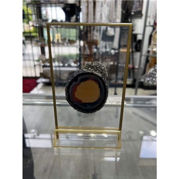 Black Natural Agate with Pyrite Art on Display