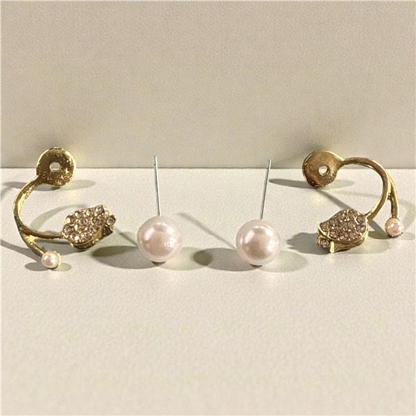 Gold plated rose and pearl ear studs 18 Carat