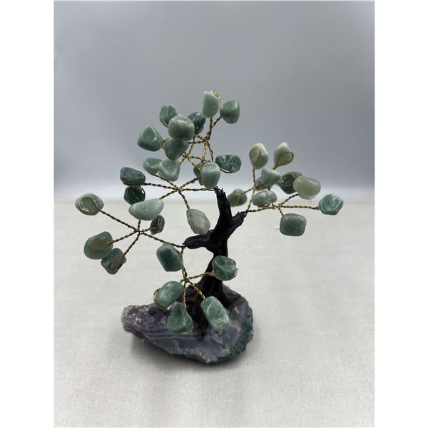 5 X 5 INCH GREEN AVENTURINE WITH AMETHYST BASE BOSAI TREE