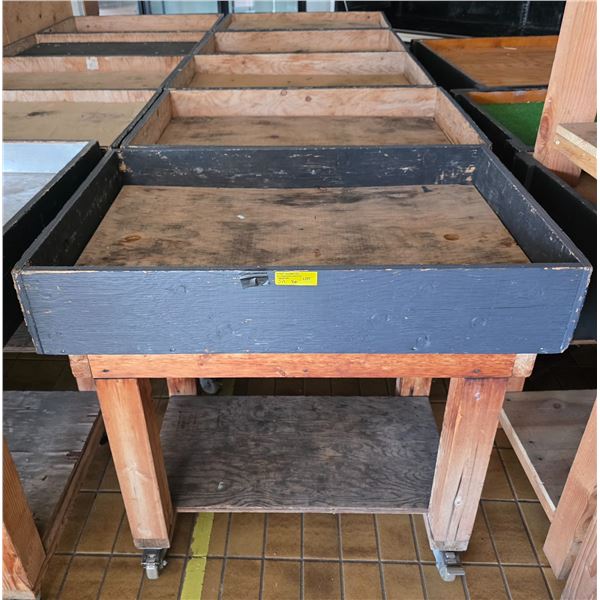 5pc rolling produce merchandising display bin tables - approx. 38 x 32 x 38in H