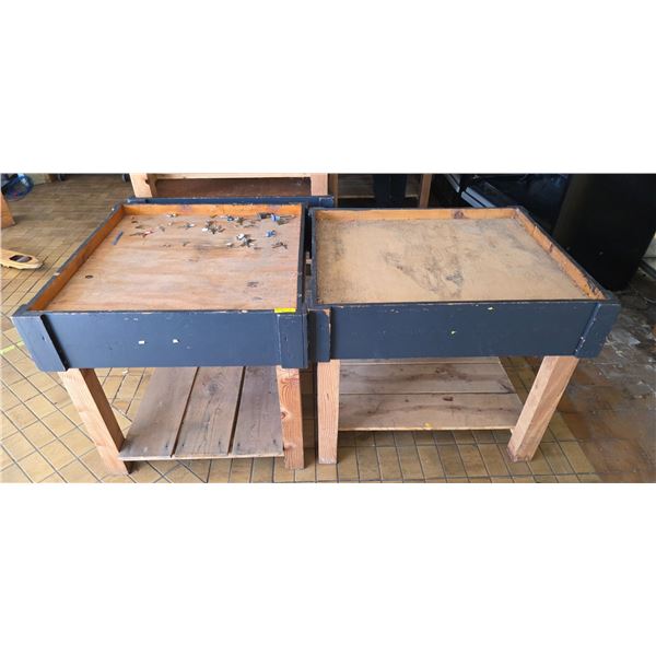 2pc wooden produce merchandising display bins approx. 43in x 39in x 35in H