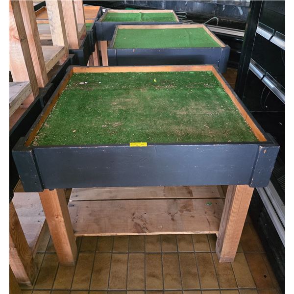 3pc wooden produce merchandising display bins approx. 43in x 39in x 35in H
