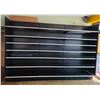 Image 1 : Commercial black metal gondola shelving unit with pegboard backing - entire unit approx. 12ft wide, 