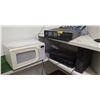 Image 1 : Assorted electronics - Panasonic microwave, Digital Watchdog, Lenovo ThinkCentre PC, Sony FM Stereo 