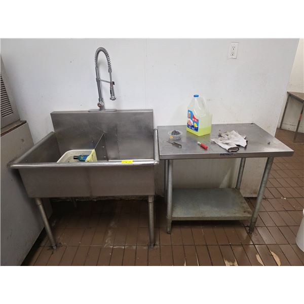 Commercial stainless steel 2 compartment 39in sink with faucet &  3ft x 2ft x 35in stainless steel t