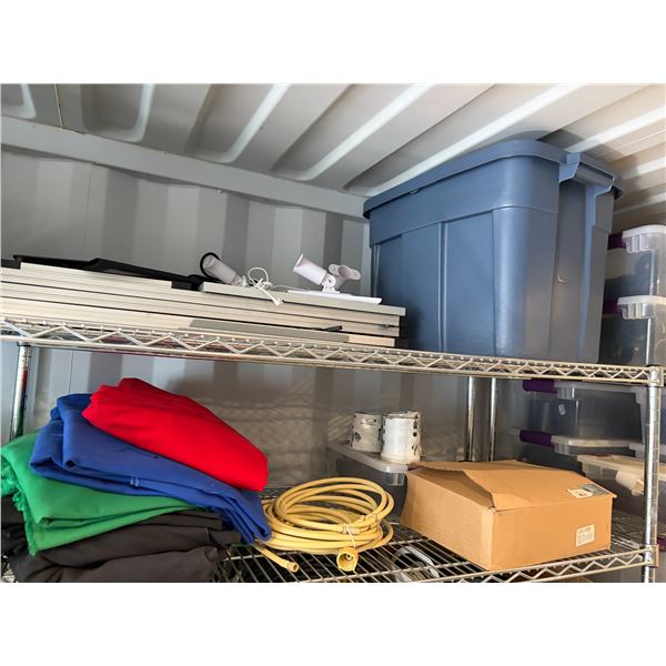 2 Shelves - Bin of charcoal, wood chips - Solar panels, LED lights, fabric, etc.