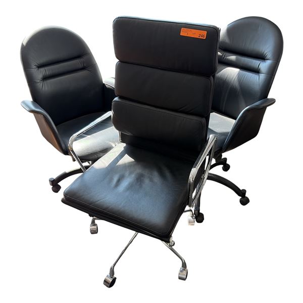 3 pc - Black Leather Rolling Adjustable Office Chairs