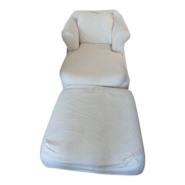 Chair & Ottoman w/ White Slip Cover