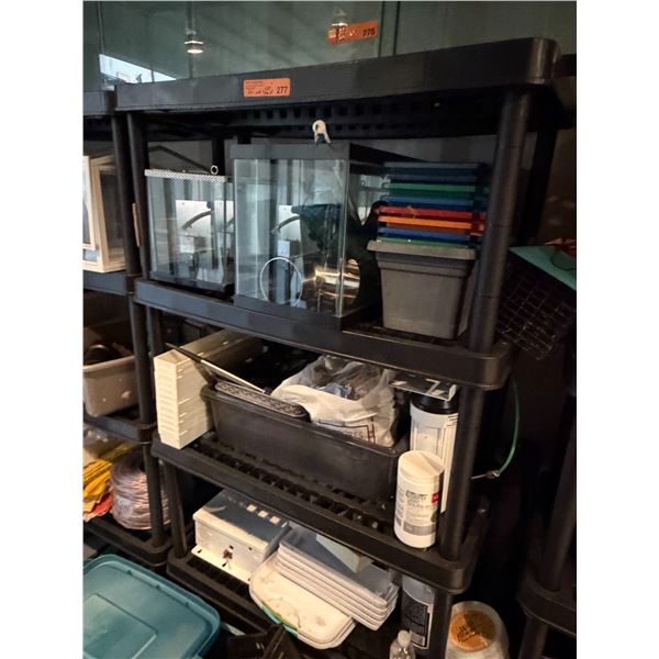Group of Glass Aquariums, Carbon Water Filters, Storage Bins and Garden Supplies