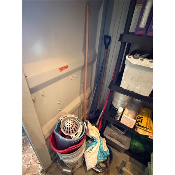 Mop Buckets, Wringer Basket, Push Brooms, String Mops and Shovel