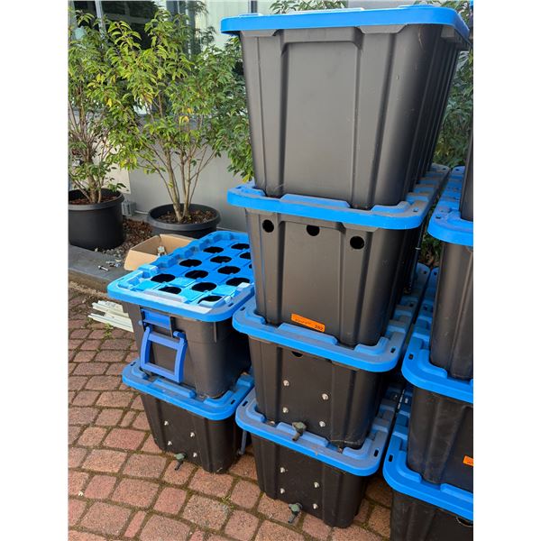 Group of Storage Totes with Blue Lids