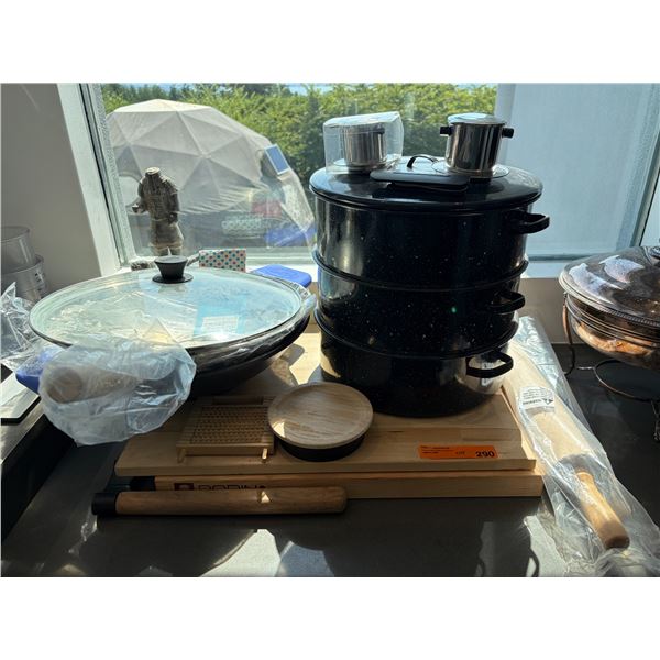 Speckled Enamel Multi-Tier Steamer, Rolling Pins, Cutting Boards and Kitchen Tools