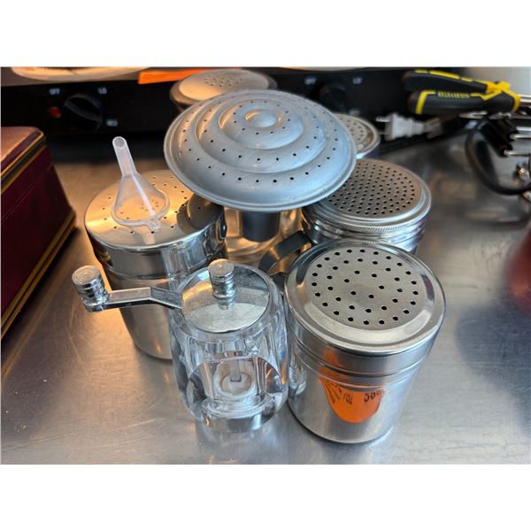 Stainless Steel Sugar/Cheese Shakers and Pepper Mill