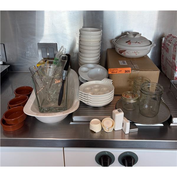 Escargot Plates, White Ceramic Dishes and Assorted Kitchenware