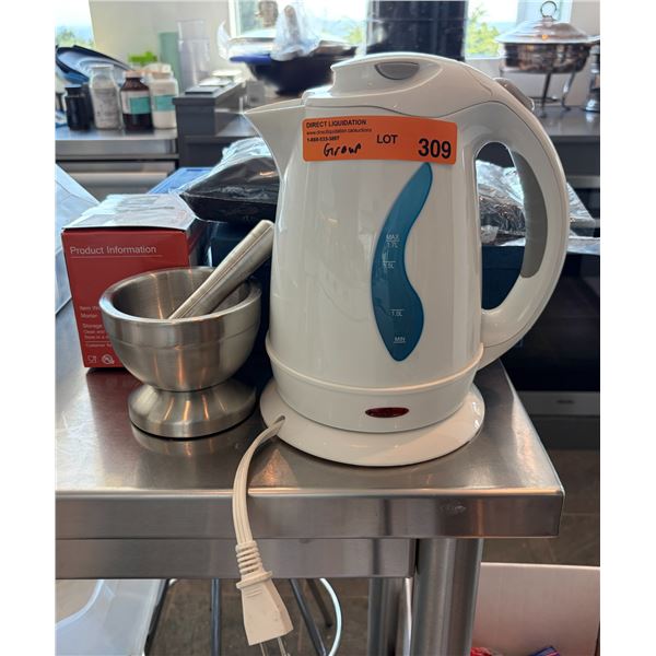 Electric Kettle, Refractometer, Marinade Injector and Mortar and Pestle